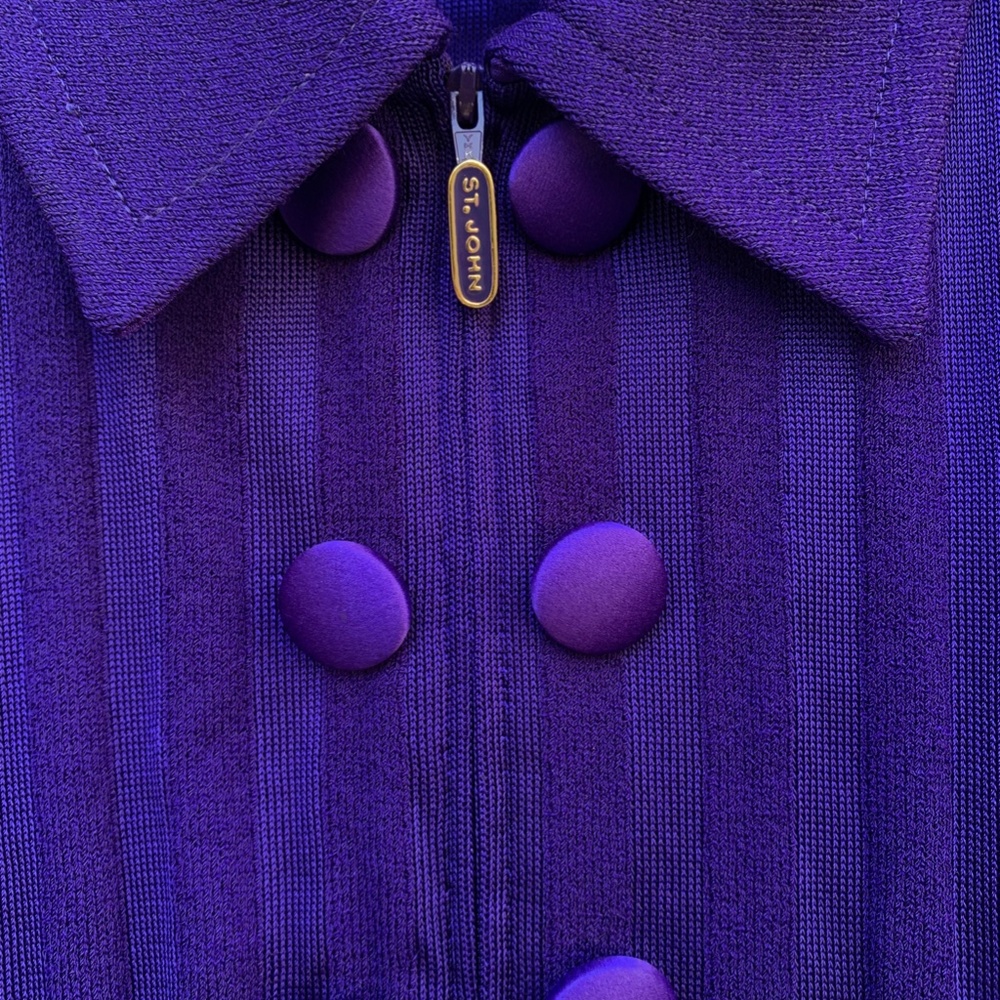 St John Santana Knit Jacket Women Royal Purple Y2K Large Old Money Preppy Logo - Picture 7 of 16